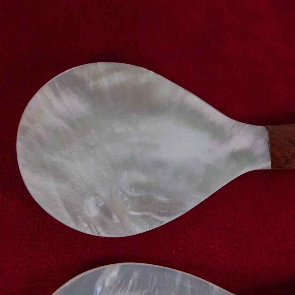 Salad Server Fork Spoon Tongs Natural Iridescent Capiz Mother of Pearl Seashell